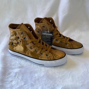 Converse All-Star High Tops Gold  Suede Leather Studded Women's size 6